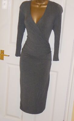 Phase Eight graues Jersey Midi Wickelkleid Gr. 14 Stretch Smart Alltag Arbeit