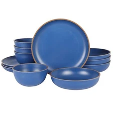 Gibson Home Rockabye 12 Piece Double Bowl Melamine Plastic Dinnerware Set - M...