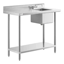 24"W x 48"L Stainless Steel Commercial Restaurant Work Table with Sink on Right