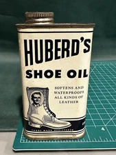 Vintage Huberd's Shoe Oil 1/2 Fluid Pint Can/Tin Litho Grease Co McMinnville OR