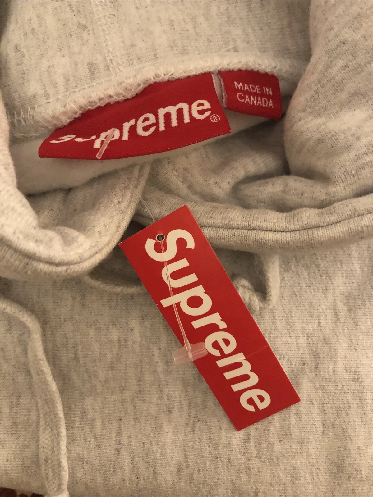 Felpa con cappuccio ricamata Supreme FW15 nuova media grigio cenere