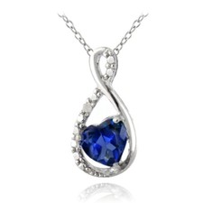 925 Silver Lab Created Sapphire  Diamond Accent Infinity Heart Necklace