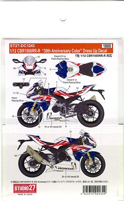 CBR1000RR-R 限定カラーデカール Studio 27 1/12 Honda CBR1000RR-R 30th anniversary color Decal for