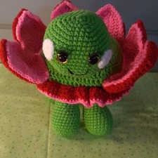 Handmade Crochet Green Flower Plush Stuffed Animal Medium 14-24 in