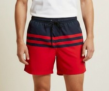 Club Room Mens Quick-Dry Colorblock Stripe 7" Swim Trunks Red Navy