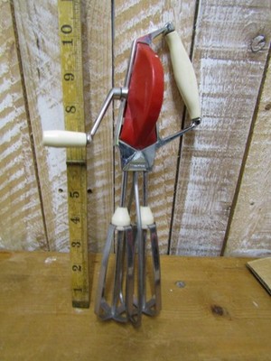 Vintage Prestige Hand Schneebesen Sahne Ei Schläger roter Seitengriff