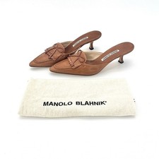 Vintage Manolo Blahnik Bow Fringe Detail Pointed Toe Kitten Heel Mules 39.5