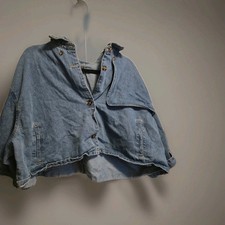 Women's Denim Blue Short Jacket Button Closure Pockets Long Sleeve