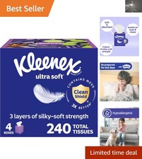 240 Ultra Soft Facial Tissues - 4 Cube Boxes, 60 per Box, Allergy-Friendly