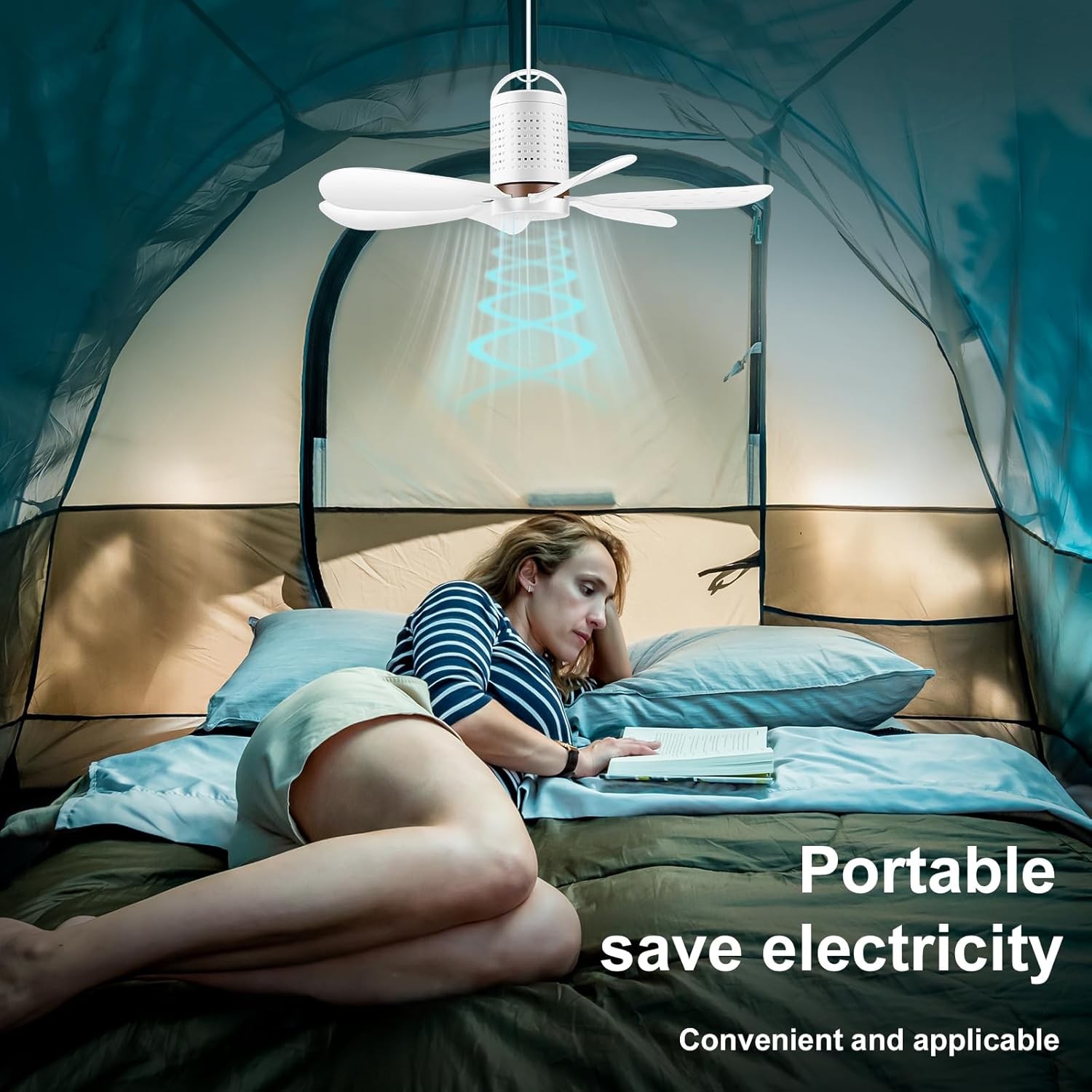 USB Ceiling Fan with Six Blades,Portable fan for medium, White 