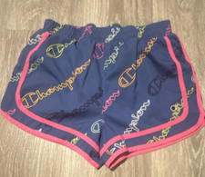 Champion Girls XL Blue Pink Multicolor Athletic Shorts Logo Print Elastic Waist