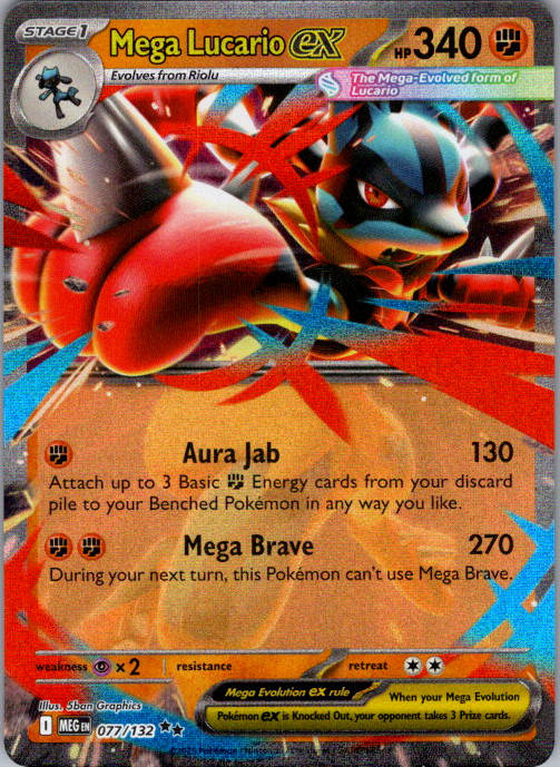 Mega Lucario ex Double Rare ME01: Mega Evolution 077/132 NM
