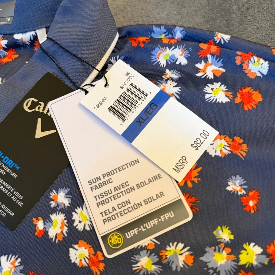 Callaway Golf Polo Shirt Blue Floral Print Short Sleeve Opti-Dri Womens XL NWT - Image 4 of 4