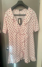 Pretty Little Things White heart plunge ruffle mini dress Size 16 bnwt