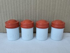 Lot 4 KODAK Enameled Metal 35mm Film Canisters White Body Coral Caps Clean EUC