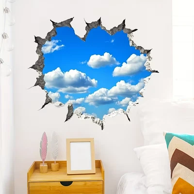 Autocollant mural 3D ciel nuage art mural thème espace auto-adhésif 23" x 24" image - Photo 1/4