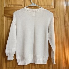 White unisex Knit Pullover Sweater Long Sleeve Crew Neck Solid Casual