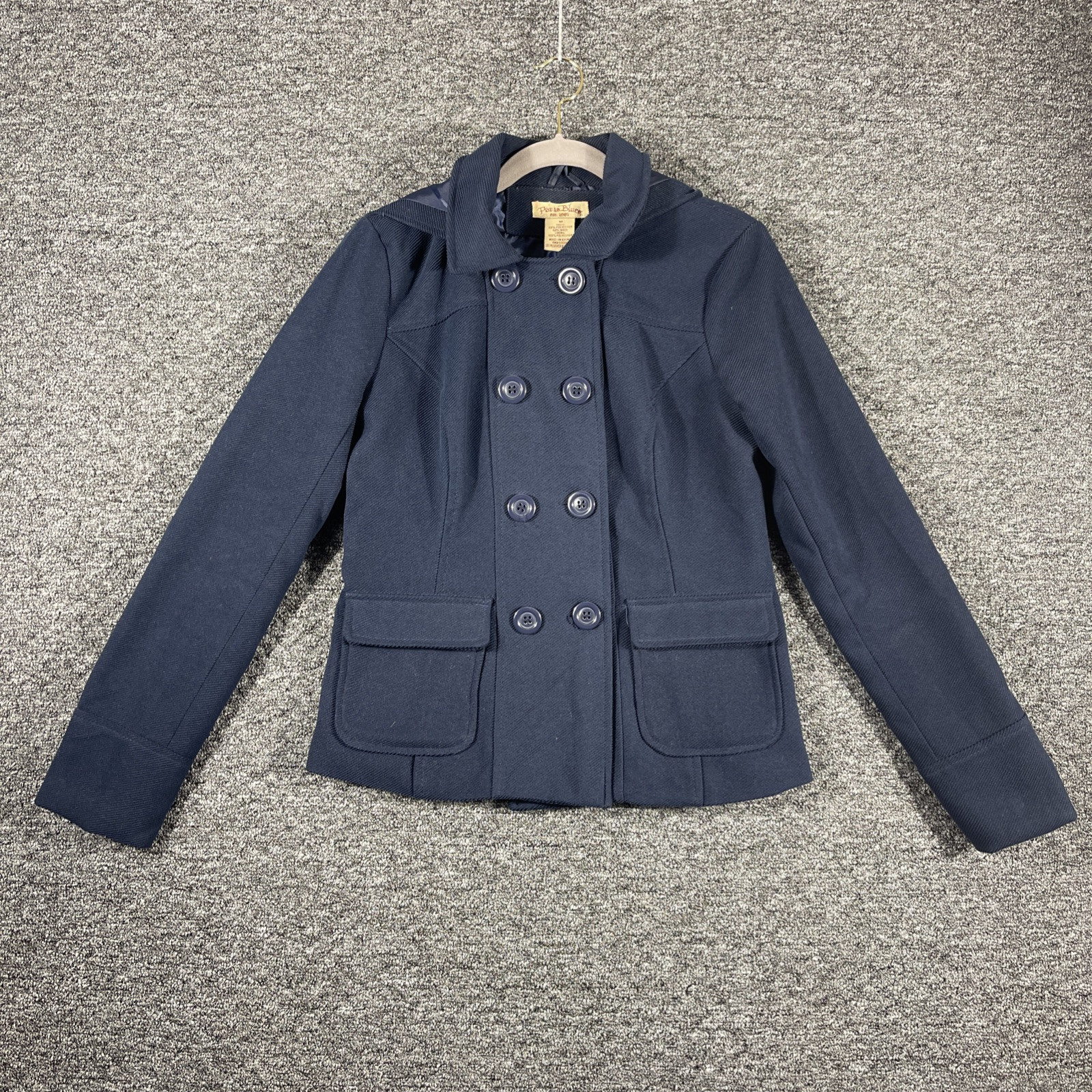 Vintage Paris Blues Double Breasted Hooded Jacket Coat M Blue