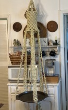 Vtg 70s Macram Plant Hanger Beaded Tassels 79 Long Boho Farmhouse Cottage Core