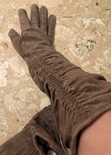 Vintage 90  s Y2K Long Leather Ruched Gloves NOS Chocolate Brown Sm/Med