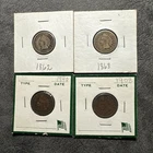1862, 1863, 1890, 1908 4 Indian Head Cent 1C. Pointed And Rounded Bust. No Mag.