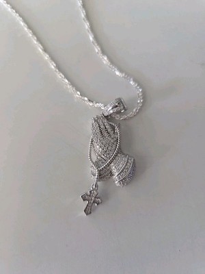 20 Zoll 925 Sterlingsilber gedrehter Stein und Moissanit betende Hände mit...