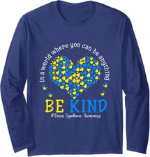 Down Syndrome Awareness Be Kind Ribbon Heart Lover Long Sleeve Tshirt