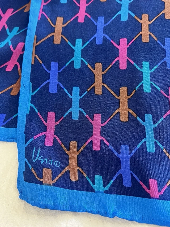 Vintage Vera Silk Scarf with Blue and Pink Graphic Pattern - Image 2 of 4