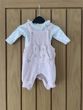 Next Newborn born baby girl Bunny rabbit dungarees & long sleeve vest set age 1m