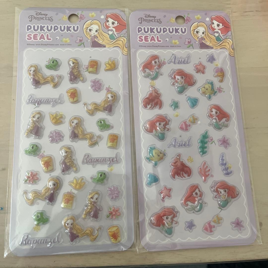 Disney Princess Puku Puku Ariel & Rapunzel 3D Sticker Set 2 Sheets Used