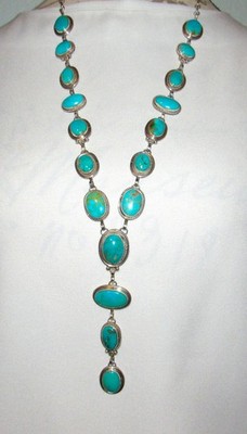 Navajo Royston Turquoise Lariat Necklace Sterling Silver K. Pino