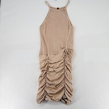 Free People Ruched Bodycon Dress Beige Waffle Knit Halter Mini See Measurements