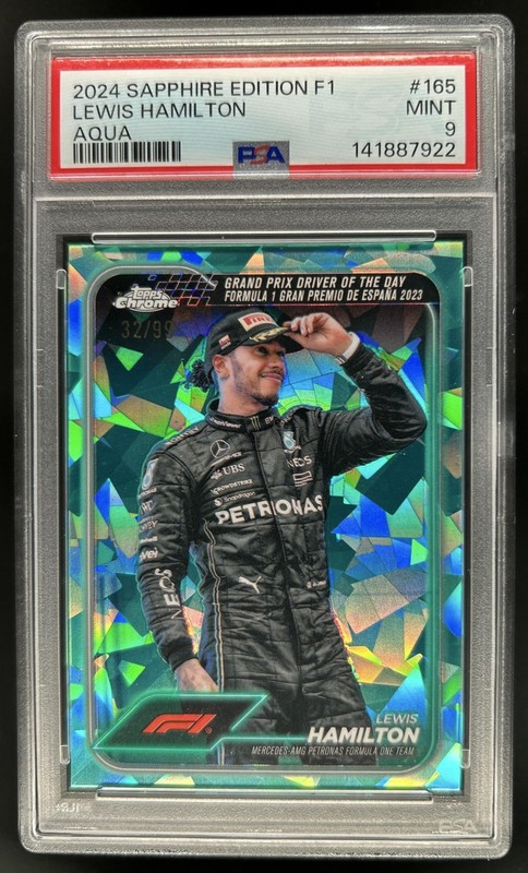 2024 Topps Chrome Sapphire F1 Formula 1 Lewis Hamilton Aqua Refractor #/99 PSA 9