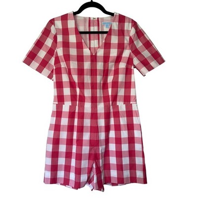 Draper James Melrose Romper  Red White Gingham Cotton 8 V-Neck Short Sleeve