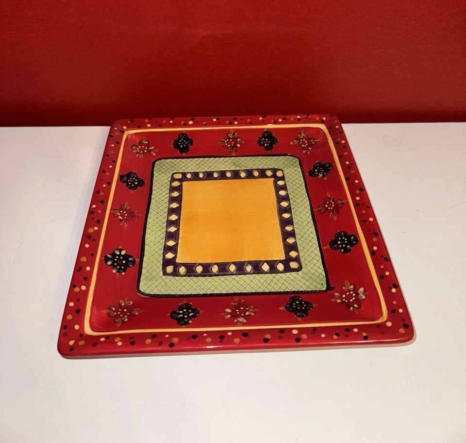 Plato de galletas decorativo/bandeja/plato rojo pintado a mano/hecho a mano Squad de colección Foto 2 de 4