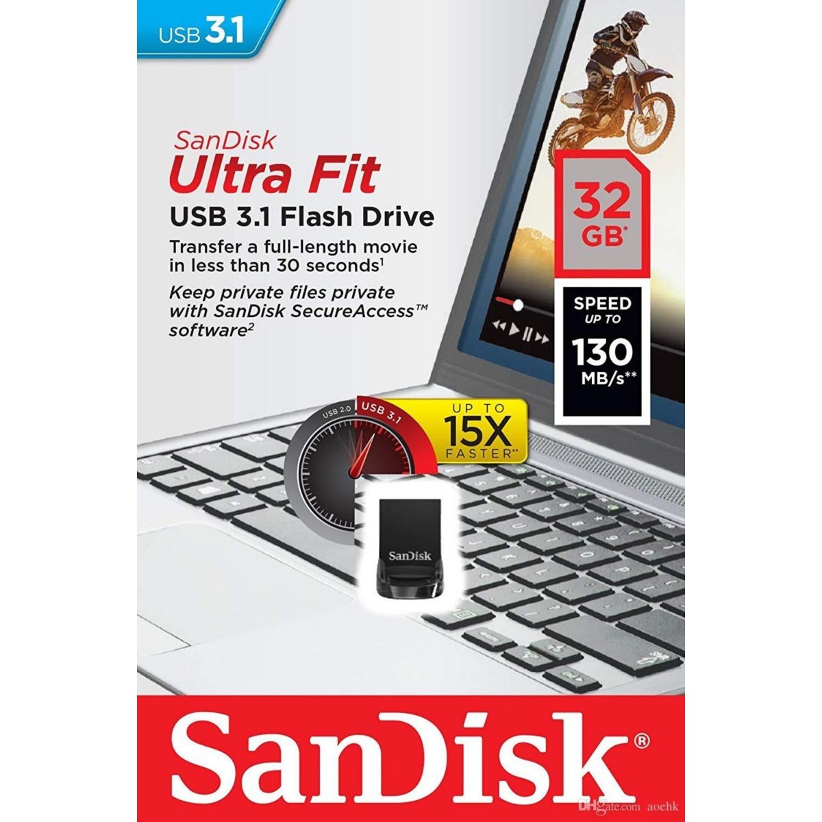Clé USB SANDISK 32GO mémoire flash USB 3.1 miniaturisée pour extension stockage PC portable