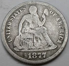 Photo of a 1877-CC Seated Liberty Dime from an eBay listing that sold on Jul 13, 2026