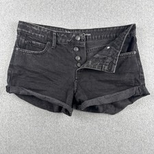 No Boundaries Denim Shorts Womens 7 Black Button Fly Cuffed High Rise Cotton