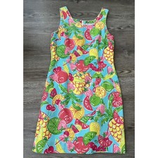 Vintage Lilly Pulitzer White Label Shift Dress Womens 8 Fruit Cocktail Print