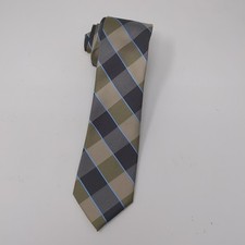 Chaps Gray Light Blue Diamond Pattern Silk Blend Mens Neck Tie
