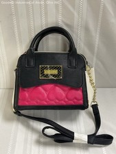 Betsey Johnson Black Pink Quilted Heart Satchel Crossbody Bag Gold Hardware