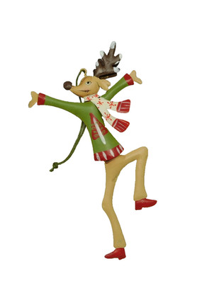Crazy looking reindeer ornament with a tree & scarf - New by Adams & Co. #70140