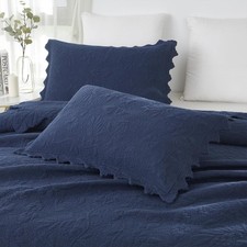 Brandream King Size Quilted Pillow Shams Set of 2 Navy Blue Scallop Edge