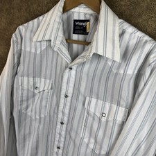 VTG Wrangler Cowboy Cut Pearl Snaps X-Long Tails Shirt 16.5 - 35 Made in USA
