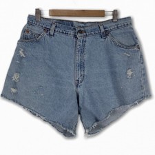 Vintage Levis Size 16 Jean Shorts 950 Relaxed Fit White Tab Distressed AS IS