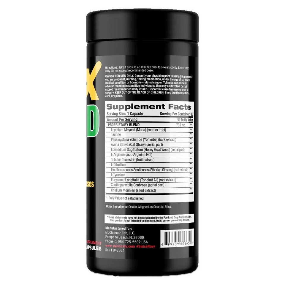 Swiss Navy Max Hard 30 Caps Male Performance Supplement for Stamina + Blood Flow - Image 3 of 4