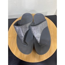 FitFlop 9 Thong Lulu Glitz Toe-Post Sandals Grey Silver Slide On Flip Flops