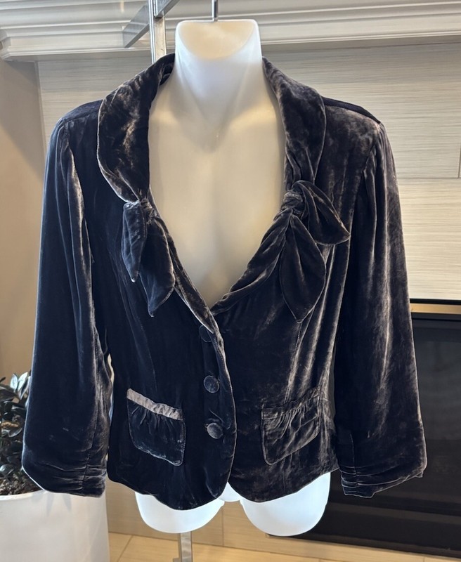 Anthropologie Odille Silk Blend Elegant Velvet Blazer Jacket Size 2 GUC!