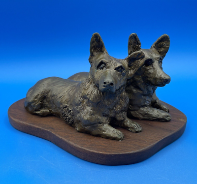 #ad #ad VINTAGE LOST WAX BRONZE FIGURINE OF TWO PEMBROKE WELSH CORGI DOGS SIGNED ARGOS $450.00