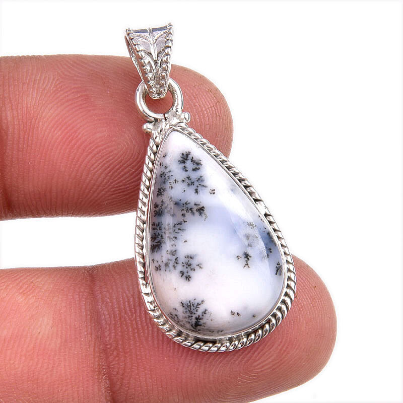 Natural Dendrite Opal Gemstone 925 Solid Sterling Silver Gift Pendant 1.5